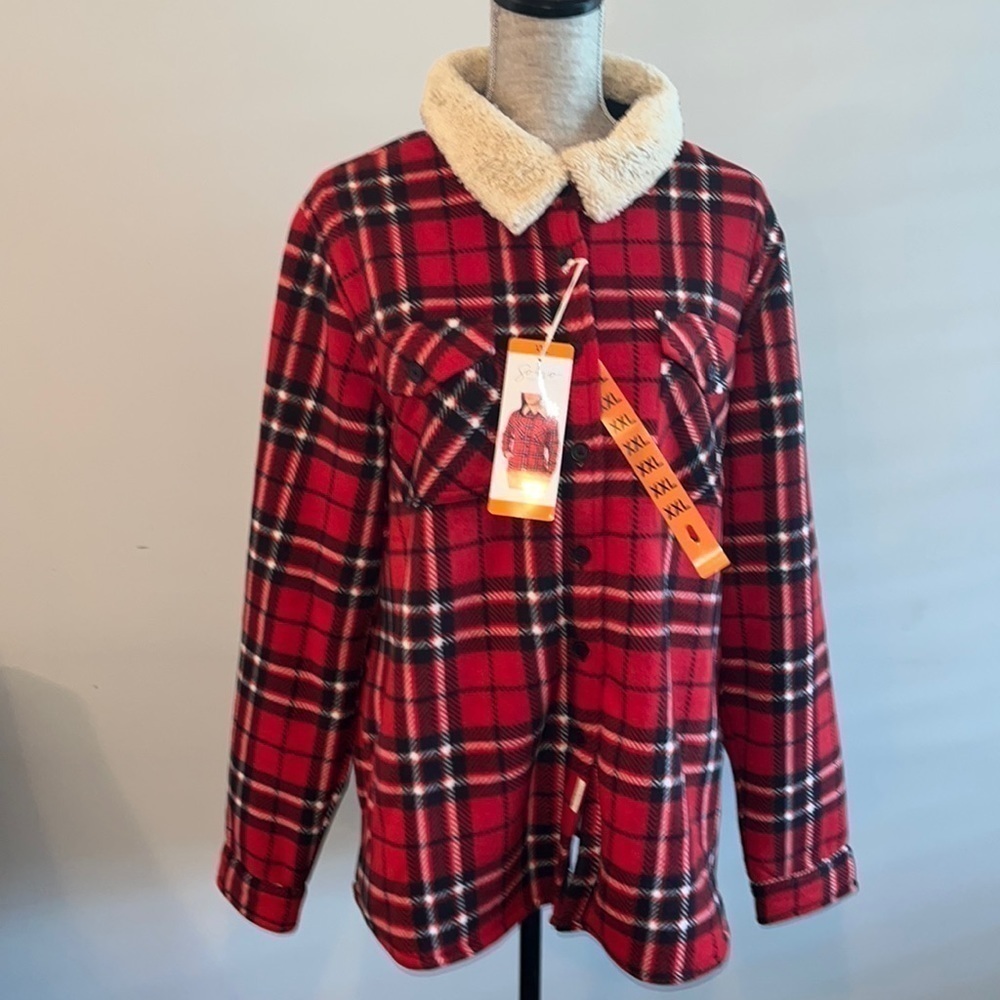 Soho Threads Women's Sherpa Lined Shirt Jacket, True Red XXL - NEW